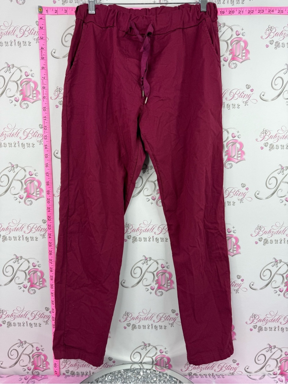 Made in Italy pants Drawstring Casual Pants in Deep Berry